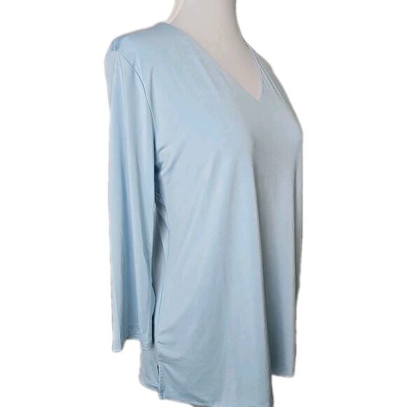 Jean-Pierre Klifa Blue V-Neck Bimini Stretch Knit 3/4 Sleeve Top LARGE NWT $68 - Picture 3 of 5